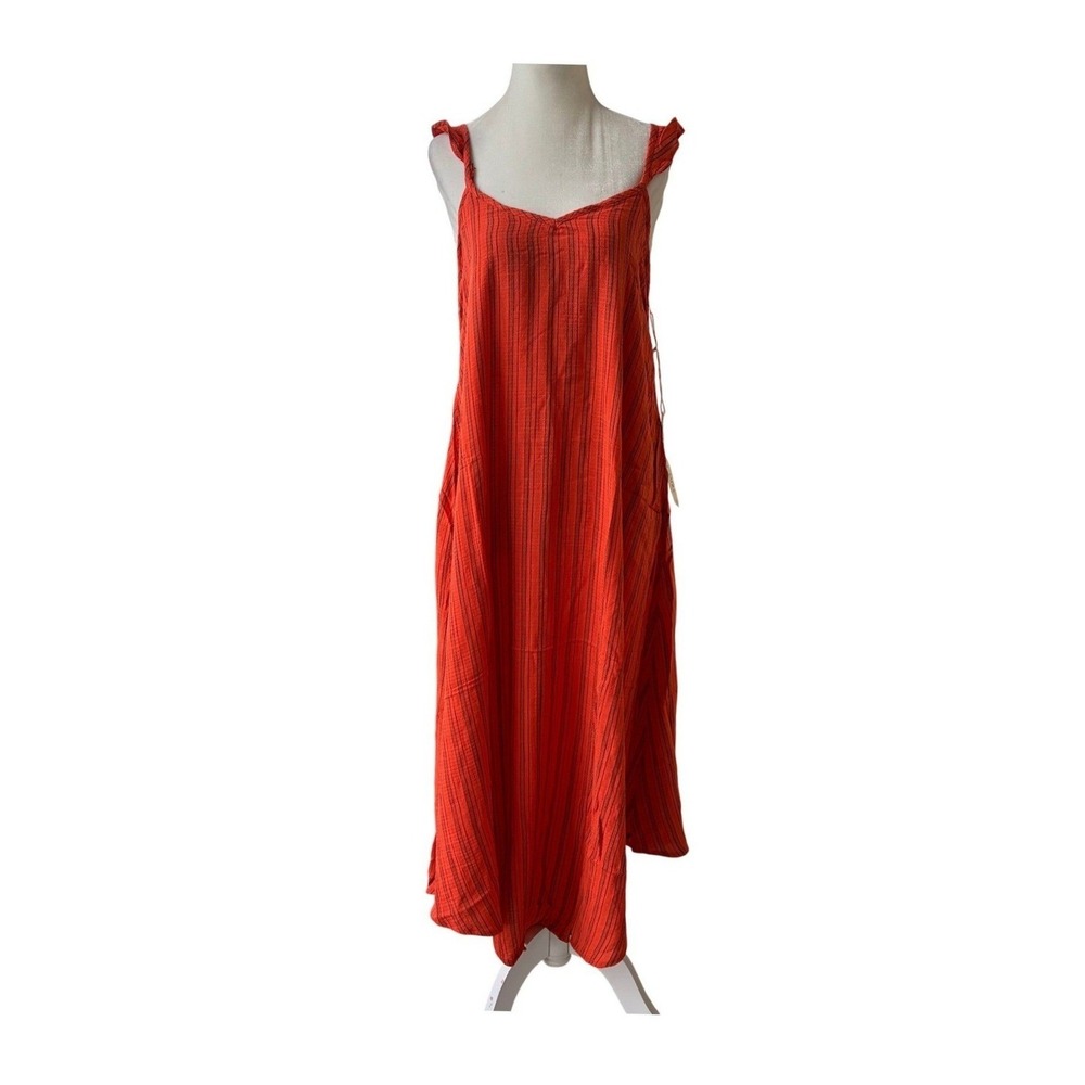 Saltwater Luxe Ocean Stripe Maxi Dress Rusty Orange Black Rayon Knit S